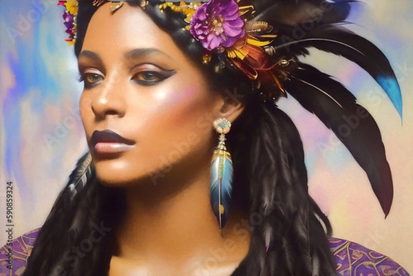 Obraz Beautiful portrait of an attractive African American woman. Generative AI