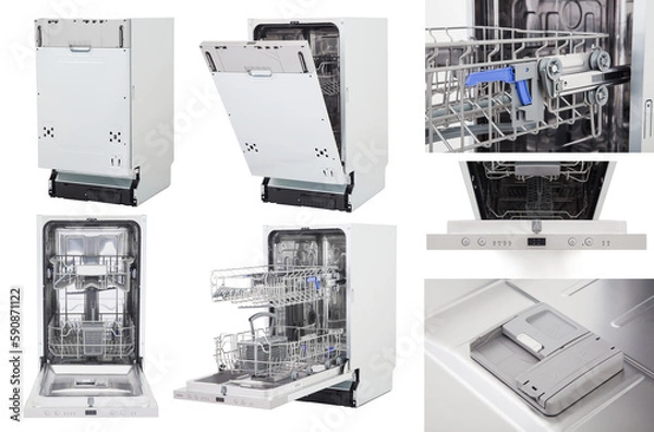 Fototapeta Built-in Dishwasher set on a white background