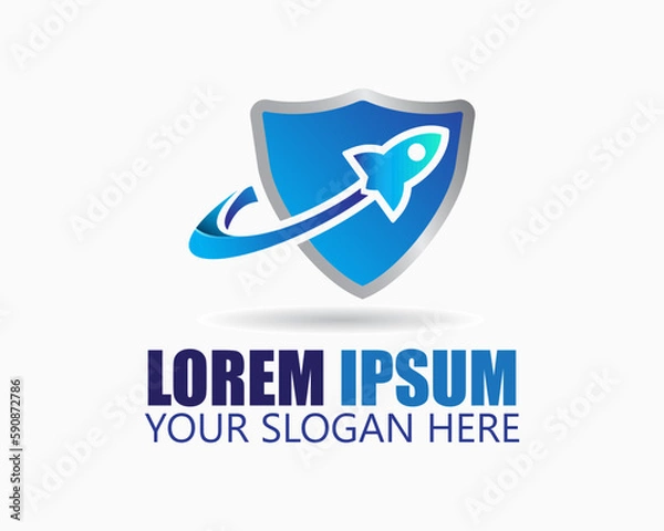 Obraz shield rocket logo design template. shield and rocket illustration vector