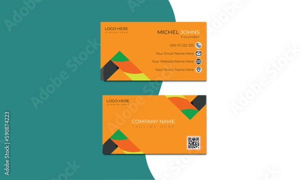 Fototapeta Gorgeous and Modern business card Template design On Yellow Background with mixed color.