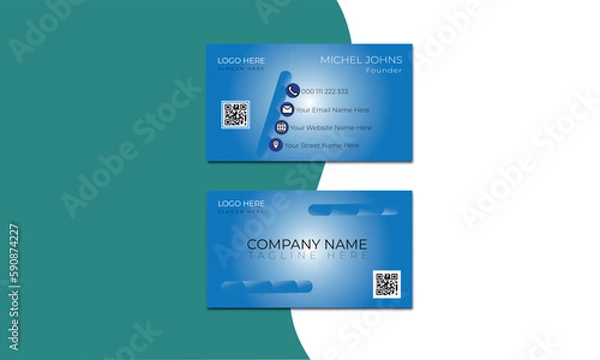 Fototapeta Simple and Modern business card Template design On blue Background with mixed color.