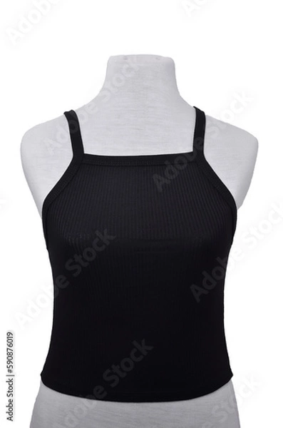Fototapeta Black Modal Soft Strap top on mannequin on white background