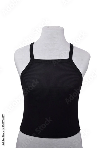 Fototapeta Black Modal Soft Strap top on mannequin on white background