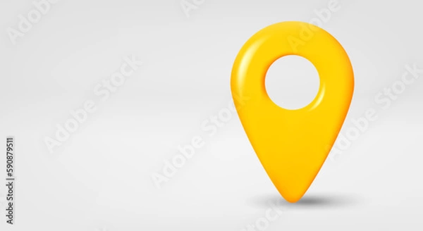 Fototapeta Yellow location pointer. 3d vector banner with copy space