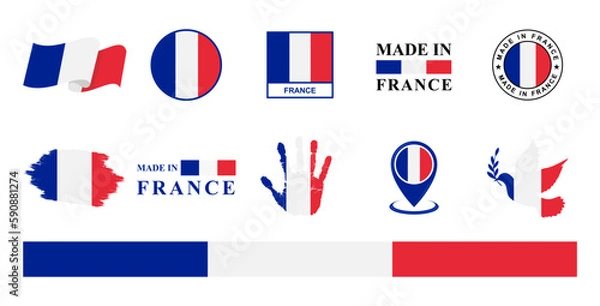Fototapeta France national flags icon set. Labels with French flags. Vector illustration