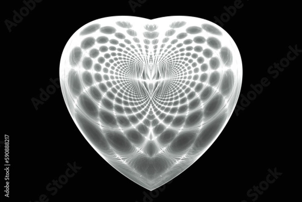 Fototapeta White pattern with a big heart from a crooked grid on a black background. Abstract fractal 3D rendering