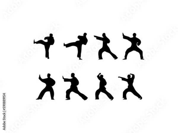 Fototapeta Karate player vector design and illustration. Karate player vector art, icons, and vector images. Karate player silhouette collection.