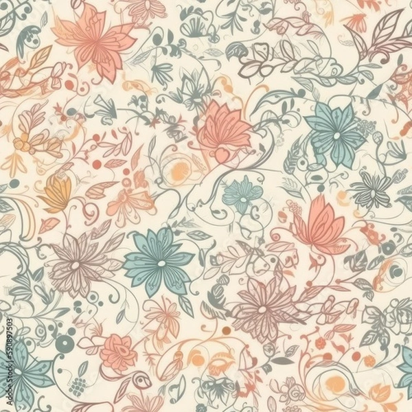 Fototapeta Playful and modern floral seamless pattern, featuring bold and geometric shapes that add a trendy and edgy touch to any project. generative ai.