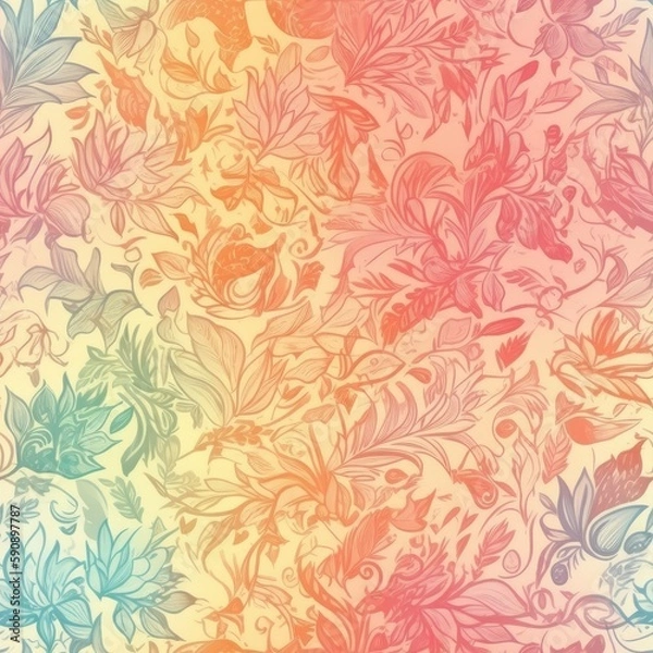 Fototapeta Boho-inspired floral seamless pattern, featuring exotic and intricate designs that add a touch of wanderlust to your designs.