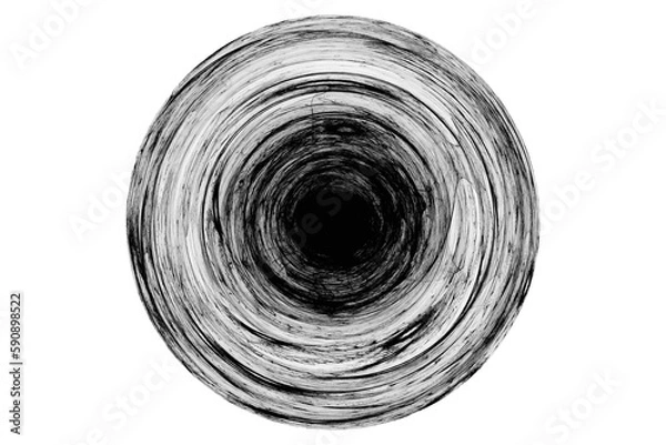 Fototapeta Black round pattern of crooked waves on a white background. Abstract fractal 3D rendering