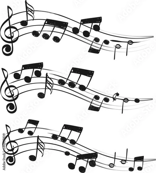 Fototapeta Music compositions. Doodle tune isolated decoration artimages, musical notes sketch, musically singing tuning draws on white