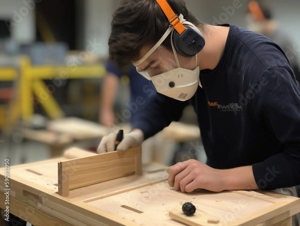Fototapeta A Student in Wood Shop | Generative AI