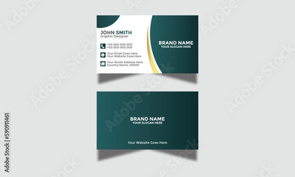 Fototapeta Modern Corporate and Creative Business Card Visiting Card Vector Illustration Colorful Gradient Business Card Design Template Double-Sided Horizontal Name Card Simple and Clean Green Golden and Black