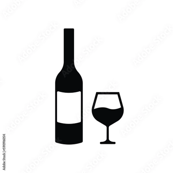 Fototapeta Wine bottle vector icon. Alcohol icon. Alhocol flat sign design. Wine and glass symbol pictogram. UX UI icon