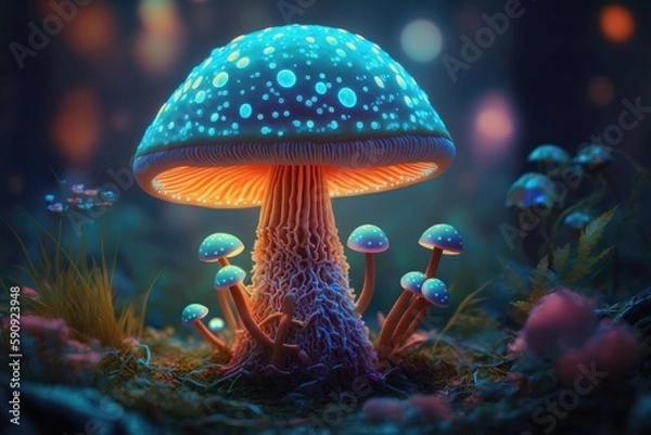 Fototapeta Fantasy mushroom in the forest. Generative AI