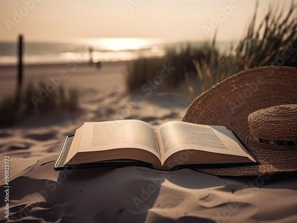 Fototapeta book and beach of sea and sky