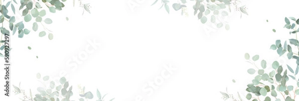 Obraz Herbal eucalyptus selection vector frame. Hand painted branches, leaves on white background