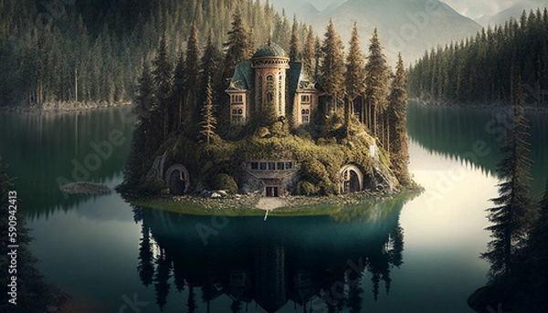 Fototapeta a castel in the middle of a forest Generative AI