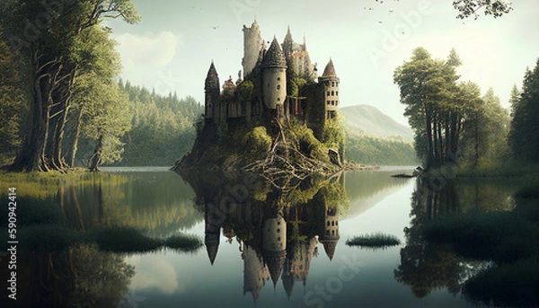 Fototapeta a castel in the middle of a forest Generative AI