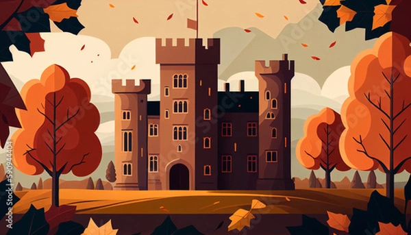 Fototapeta Castel in Autumn Generative AI