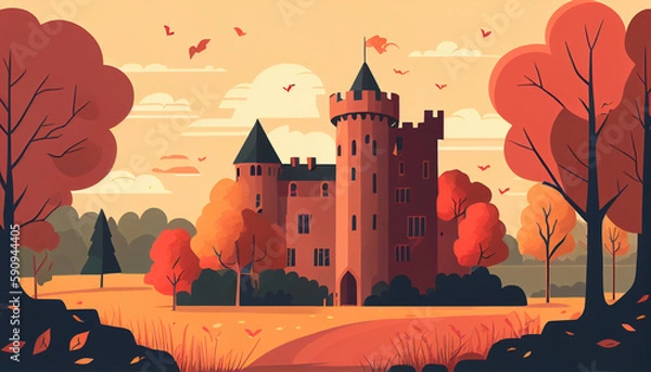 Fototapeta Castel in Autumn Generative AI