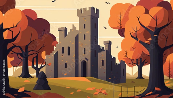 Fototapeta Castel in Autumn Generative AI