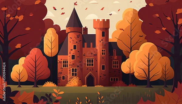 Fototapeta Castel in Autumn Generative AI
