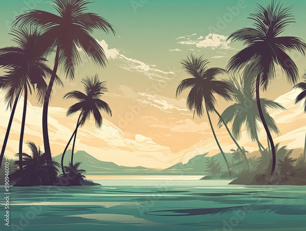 Fototapeta Island Oasis Palm Tree Desktop Background Design