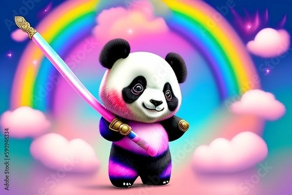 Fototapeta Panda with a rainbow - Generate AI
