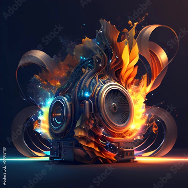 Fototapeta "Melodic Flames: Serene and Elegant Illustration of Music and Fire for Your Music Website"genearitve ai

