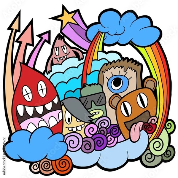 Fototapeta Hand-drawn illustrations, monsters doodle, Hand Drawn cartoon monster illustration,Cartoon crowd doodle hand-drawn Doodle style.
