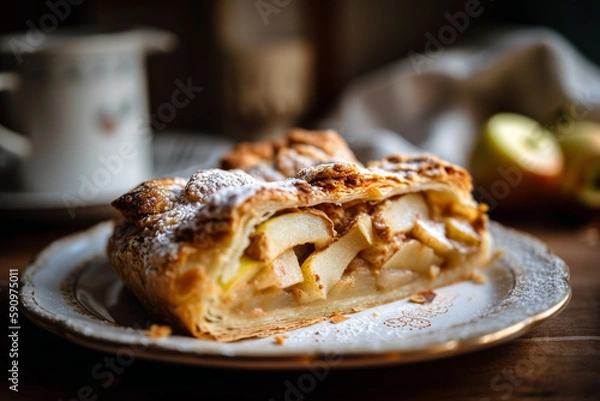 Fototapeta Warm homemade apple-pie, generative ai