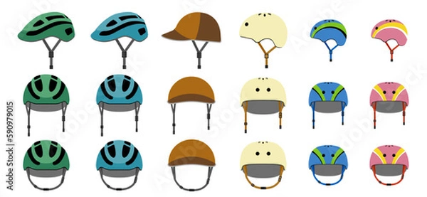 Obraz サイクルヘルメットのイラストセット　正面　側面