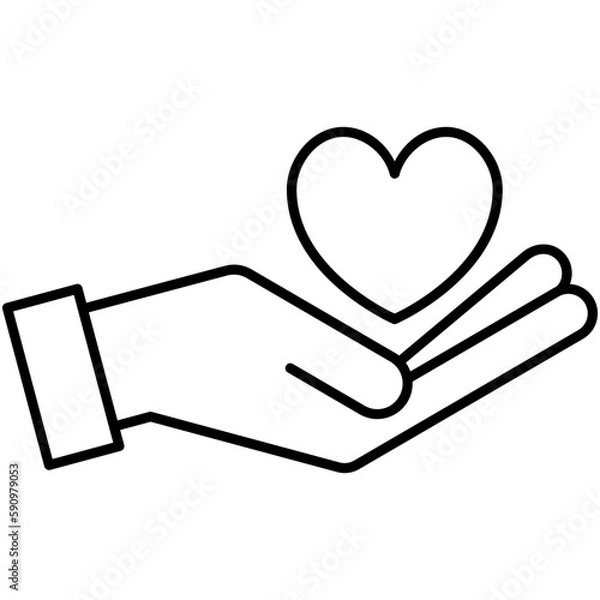 Fototapeta donation icon, line icon style, heart in hand symbol vector stock.