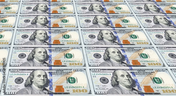 Fototapeta Several of the Newly Designed U.S. One Hundred Dollar Bills. Mon