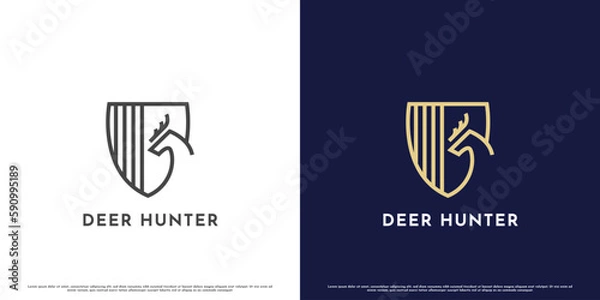 Fototapeta Elegant deer hunter emblem stamp badge logo design illustration. Animal silhouette deer antelope elk moose stag ruminant gazelle hart minimalist icon. Mountain hill mammal animal hunting sport design.