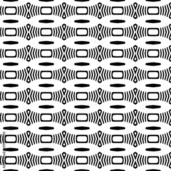 Fototapeta Vector geometric ornament in ethnic style. Seamless pattern with  abstract shapes. Black and white geometric  wallpaper. Repeating pattern for decor, textile and fabric.Abstraction art.
