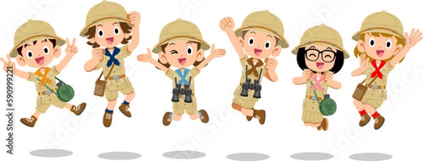 Obraz ジャンプする男女の探検隊
