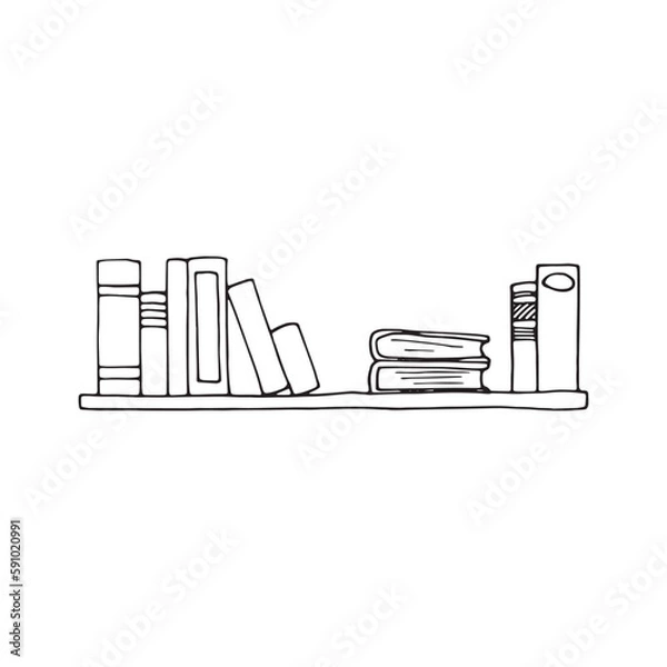 Fototapeta Bookshelf in doodle style for notebooks, posters, postcards. Books on the shelf.