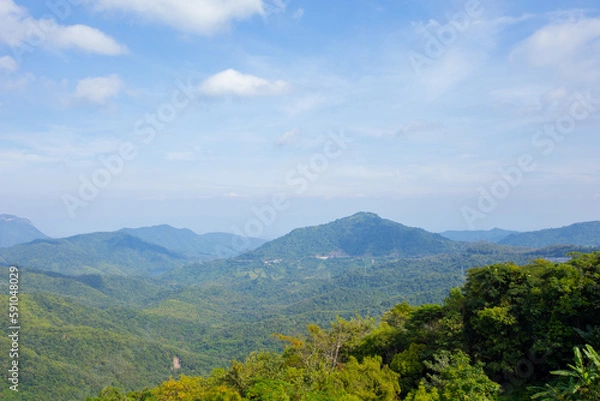 Fototapeta mountains, trees and sky
