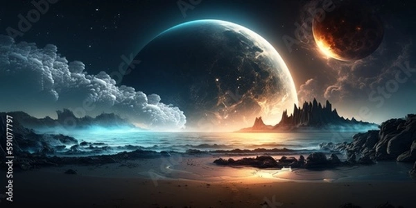 Obraz Fantasy Galaxy Landscape Generative AI