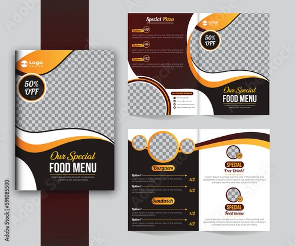 Obraz Food Menu Template Restaurant Food Menu Design A4 landscape Bi fold Food Menu Design