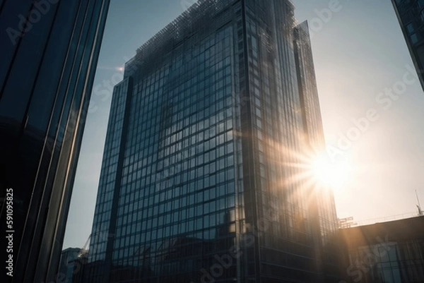 Fototapeta german office building with glass facade created with Generative AI technology