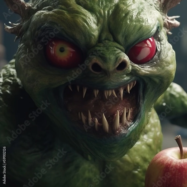 Fototapeta A Horror and Grotesque Apple Monster, Generative AI
