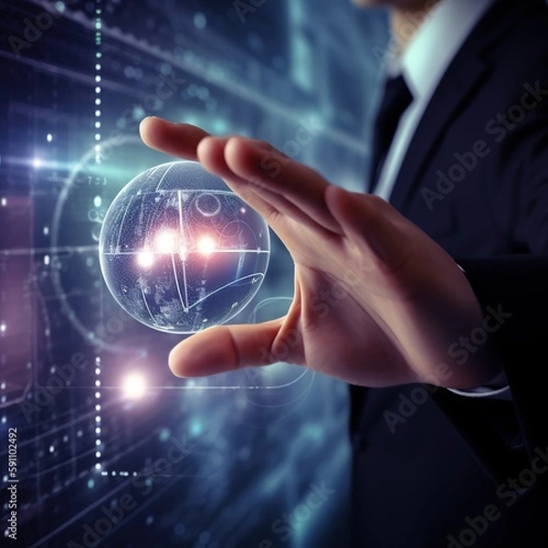 Fototapeta Connecting with Digital HUD Holograms, Generative AI