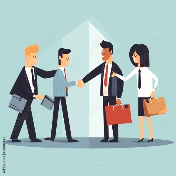 Fototapeta Professionalism and Success: Business Etiquette and Congratulatory Handshakes to End Meetings, Generative AI