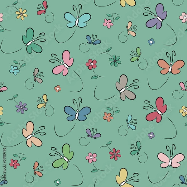 Obraz butterflies and flowers pattern