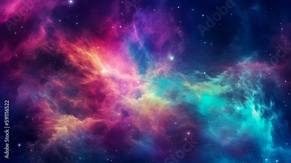 Fototapeta Colorful space galaxy cloud nebula, Stary night cosmos, Universe science astronomy, Supernova background wallpaper, Blue and purple space background created with Generative AI