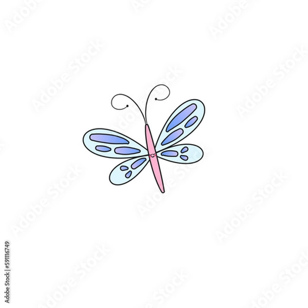 Obraz illustrated happy cartoon character dragonfly with smiling face isolated on a transparent background