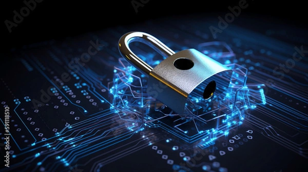 Obraz internet security lock. blue, connection, technology, cyber security. Created using generative AI.